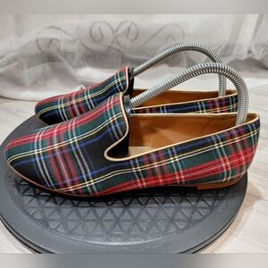 J. Crew Womens Tartan Plaid Loafers Flats  Red, Green & Blue SIZE 8